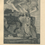 Powieść o udałym Walgierzu, 1906, frontyspis rysunku Jana Stanisławskiego: Tyniec w płomieniach